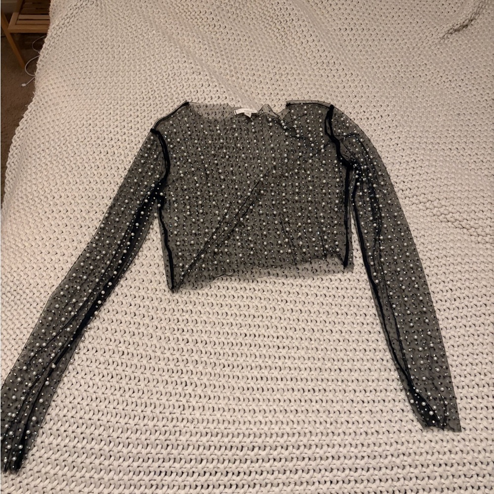 Sheer beaded pearl top